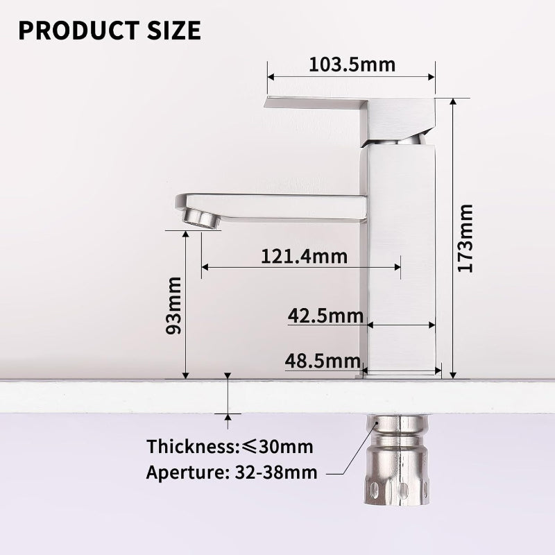 Brushed Silver  7" inches Basin Mixer in Stainless Steel | Hot and Cold Mixer | Easy to Install