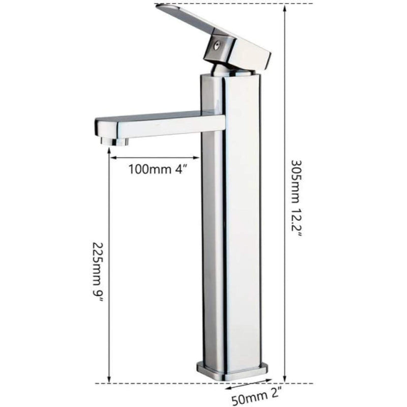 Premium Bathroom Basin 12" inch Faucet in Shiny Chrome | Hot and Cold Mixer | Stainless Steel Handle with PVC Body
