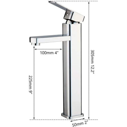 Premium Bathroom Basin 12" inch Faucet in Shiny Chrome | Hot and Cold Mixer | Stainless Steel Handle with PVC Body