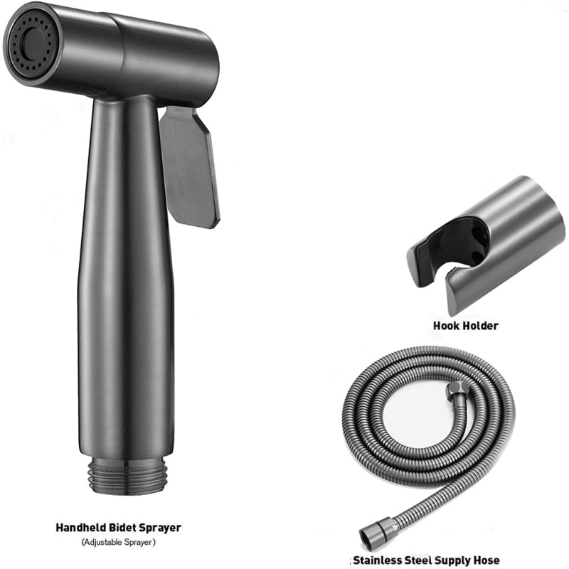Gun Grey Stainless Steel Muslim Shower Set | 5"inches Head + 1.2 Meter Pipe | High Water Pressure | Easy Installation