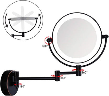 8" inches LED Makeup Mirror 360° Moveable for Dressers, Bathrooms | Magnifying + Normal Dual Mirror | Wall-Mounted