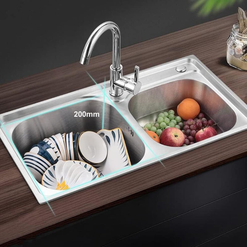 31"x 17" inches Machine Made Kitchen Sink in Stainless Steel | Double Bowl | Drains + Knife's Holder  Included