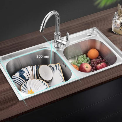 31"x 17" inches Machine Made Kitchen Sink in Stainless Steel | Double Bowl | Drains + Knife's Holder  Included