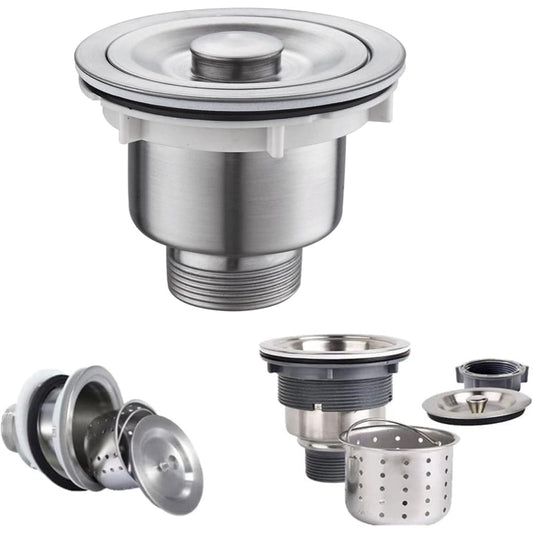 Kitchen Sink Drain 3.5" inches  Inlet Size with Removable Strainer Basket in Stainless Steel