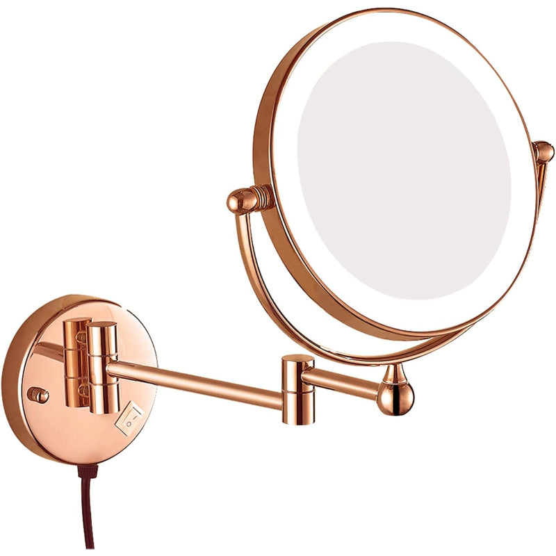 8" inches LED Makeup Mirror 360° Moveable for Dressers, Bathrooms | Magnifying + Normal Dual Mirror | Wall-Mounted
