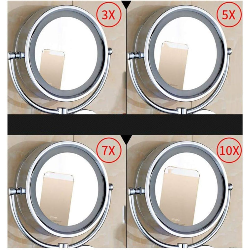 8" inches LED Makeup Mirror 360° Moveable for Dressers, Bathrooms | Magnifying + Normal Dual Mirror | Wall-Mounted