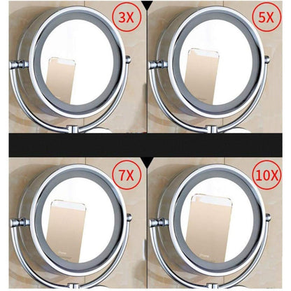 8" inches LED Makeup Mirror 360° Moveable for Dressers, Bathrooms | Magnifying + Normal Dual Mirror | Wall-Mounted
