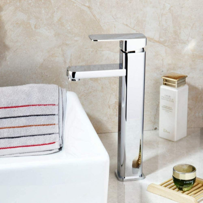 Premium Bathroom Basin 12" inch Faucet in Shiny Chrome | Hot and Cold Mixer | Stainless Steel Handle with PVC Body