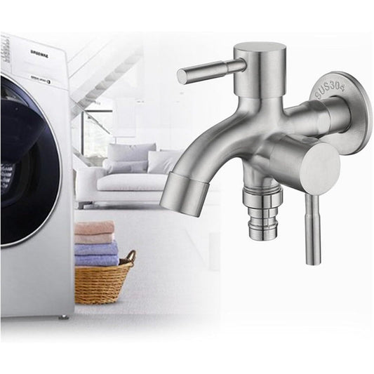 Two Way Double Bib Tap in Stainless Steel for Bathrooms, Kitchens, Wash Areas or Washing Machine