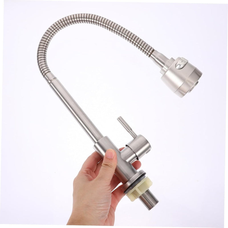 Flexible Neck Faucet with Dual Water Flow in Stainless Steel | Single Line | Easy to Install