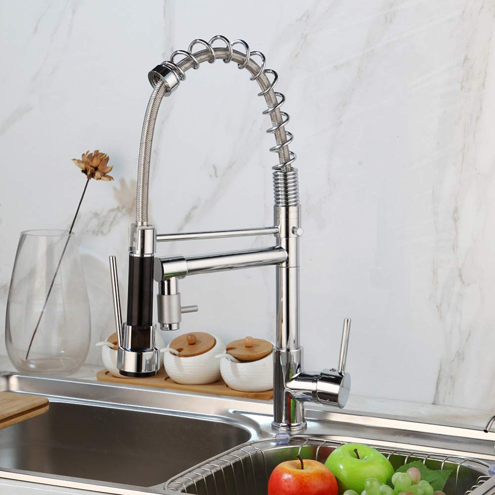 Stylish 15" inches Pull Out Premium Kitchen Faucet in Silver | Hot and Cold Mixer | Pull Out Spray | 360° Moveable