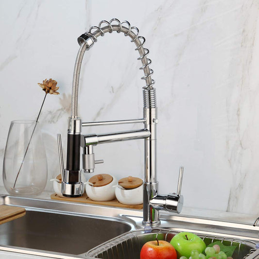 Stylish 15" inches Pull Out Premium Kitchen Faucet in Silver | Hot and Cold Mixer | Pull Out Spray | 360° Moveable