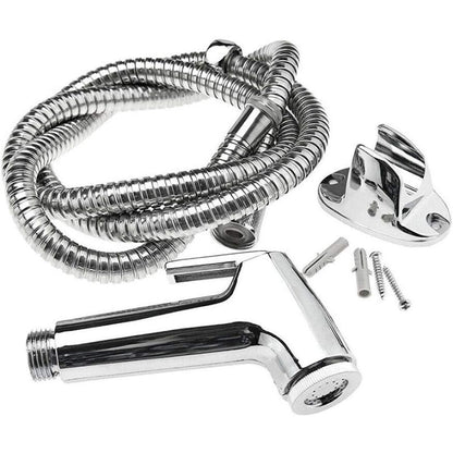 Muslim Shower Set in Chrome 5"inches Head + 1 Meter SS Pipe | High Water Pressure | Easy Installation | ABS Plastic