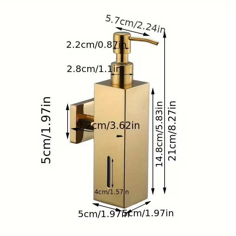 350ml Dispenser for Liquid Soap, Shampoo, Body Wash or Sanitizer | Made in Heavy Duty Stainless Steel | Plastic Container Inside | Wall Mounted