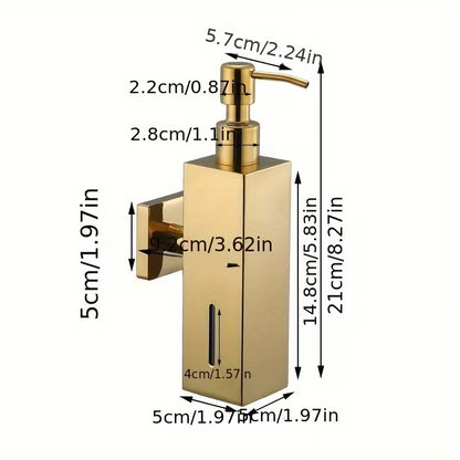 350ml Dispenser for Liquid Soap, Shampoo, Body Wash or Sanitizer | Made in Heavy Duty Stainless Steel | Plastic Container Inside | Wall Mounted