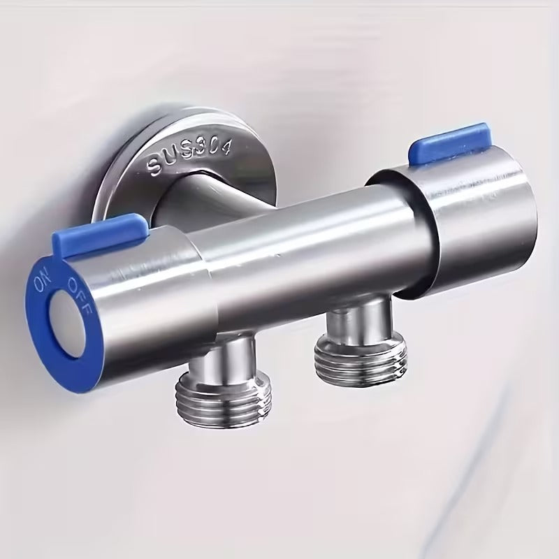 1 in 2 Out T-Cock Valve G1/2" inch Connection in Stainless Steel with Independent Outlet Control on Sides for Bathrooms or Wash Areas