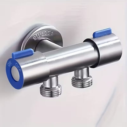 1 in 2 Out T-Cock Valve G1/2" inch Connection in Stainless Steel with Independent Outlet Control on Sides for Bathrooms or Wash Areas