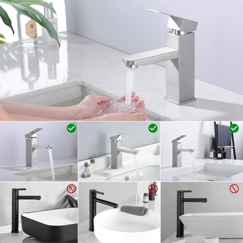 Brushed Silver  7" inches Basin Mixer in Stainless Steel | Hot and Cold Mixer | Easy to Install