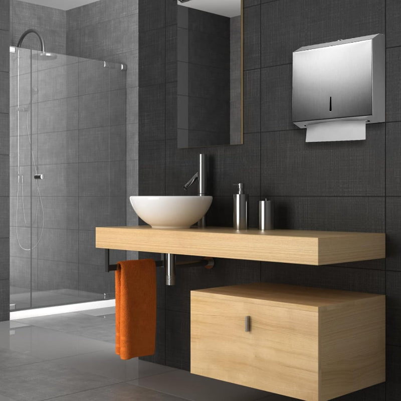 Paper Towel Dispenser in Stainless Steel for Bathrooms, Wash Areas and Public Places