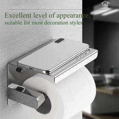 Toilet Paper Holder with Phone Shelf Stainless Steel Shiny Chrome and Matt Black