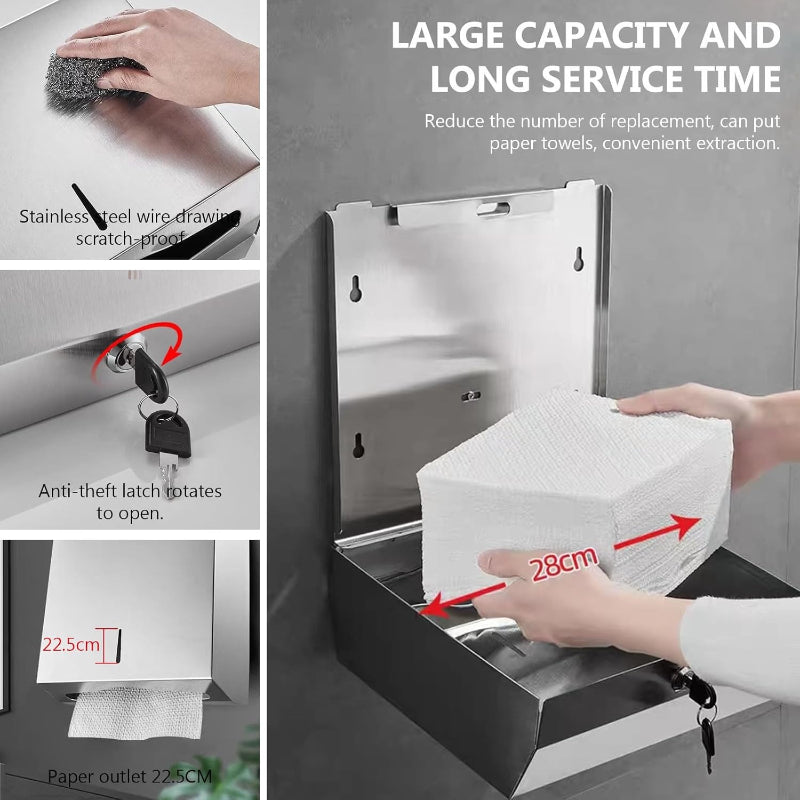 Paper Towel Dispenser in Stainless Steel for Bathrooms, Wash Areas and Public Places