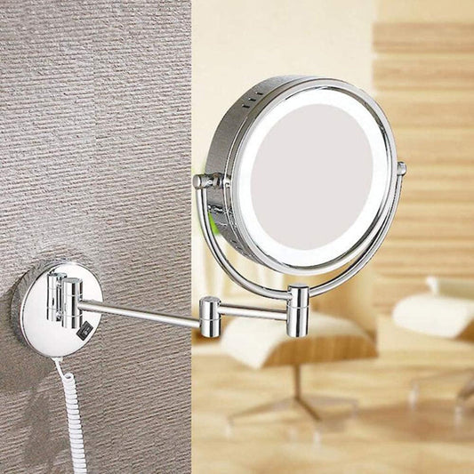 8" inches LED Makeup Mirror 360° Moveable for Dressers, Bathrooms | Magnifying + Normal Dual Mirror | Wall-Mounted