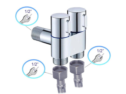 1 in 2 Out T-Cock Valve G1/2" inch Connection in Stainless Steel with Independent Outlet Control for Bathrooms or Wash Areas