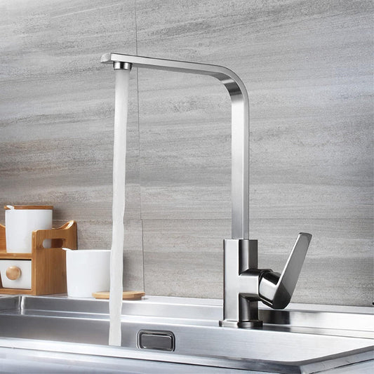 Premium 14" inches L-Shape Stainless Steel Kitchen Faucet in Chrome | Hot and Cold Mixer | 360° Moveable| Single Handle