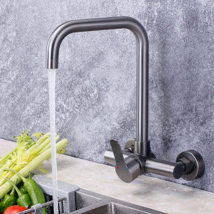 Premium 11" inches Kitchen Faucet in Stainless Steel | Brushed Nickle | Hot and Cold Mixer | Wall Mounted | 360° Moveable