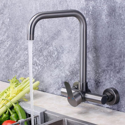 Premium 11" inches Kitchen Faucet in Stainless Steel | Brushed Nickle | Hot and Cold Mixer | Wall Mounted | 360° Moveable