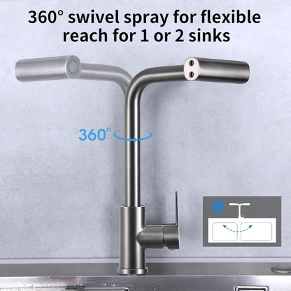 4 in 1 Waterfall 11" inches Kitchen Faucet in Gun Metal | Stainless Steel Body with ABS Plastic Sprayer | Hot and Cold Mixer | 360° Moveable