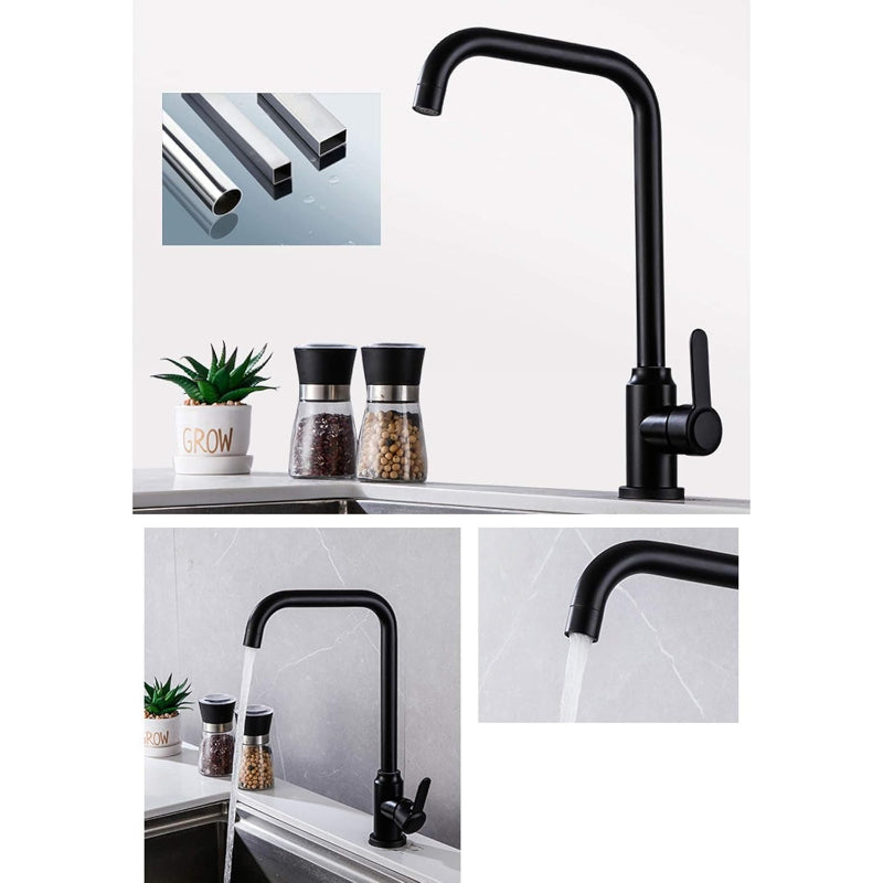 Bay Neck Kitchen Faucet Counter Top Matt Black in Stainless Steel | Hot and Cold Mixer | Easy to Install