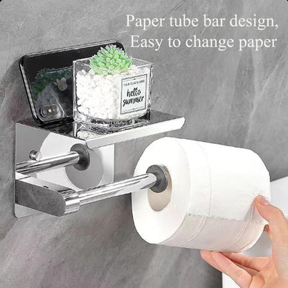 Toilet Paper Holder with Phone Shelf Stainless Steel Shiny Chrome and Matt Black