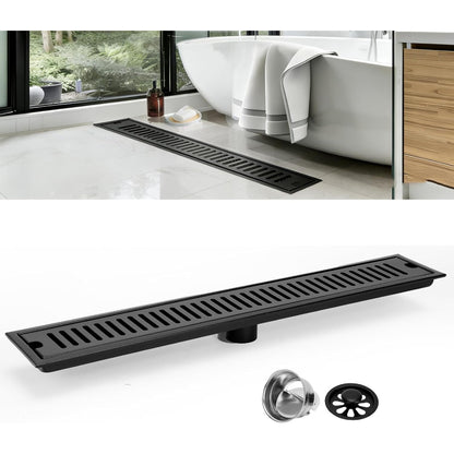 16" | 24" inches Premium Linear Floor Drain in SUS 304 Stainless Steel for Bathroom, Showers, Wash Area | Silver, Matt Black, Gun Grey, Golden