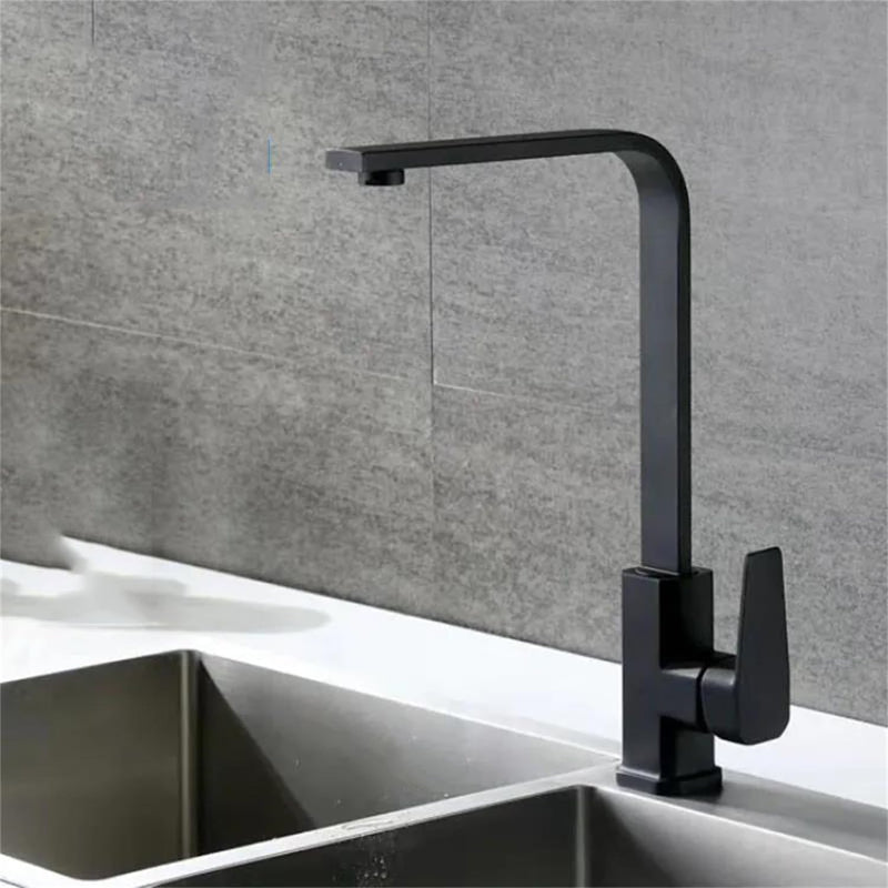 Premium 14" inches L-Shape Stainless Steel Kitchen Faucet in Matt Black | Hot and Cold Mixer | Single Handle| 360° Moveable