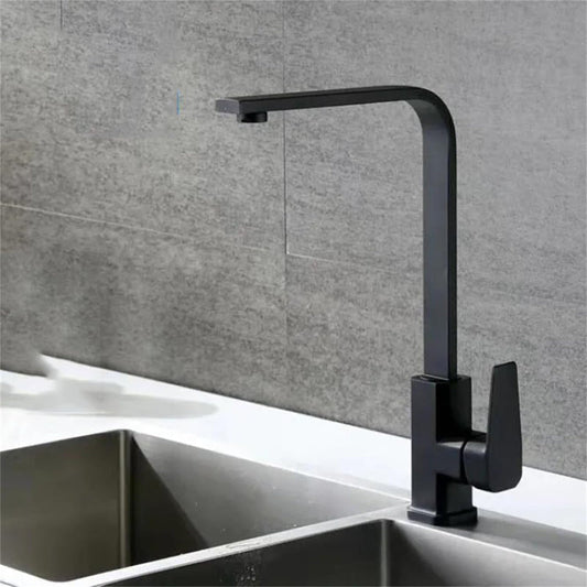 Premium 14" inches L-Shape Stainless Steel Kitchen Faucet in Matt Black | Hot and Cold Mixer | Single Handle| 360° Moveable