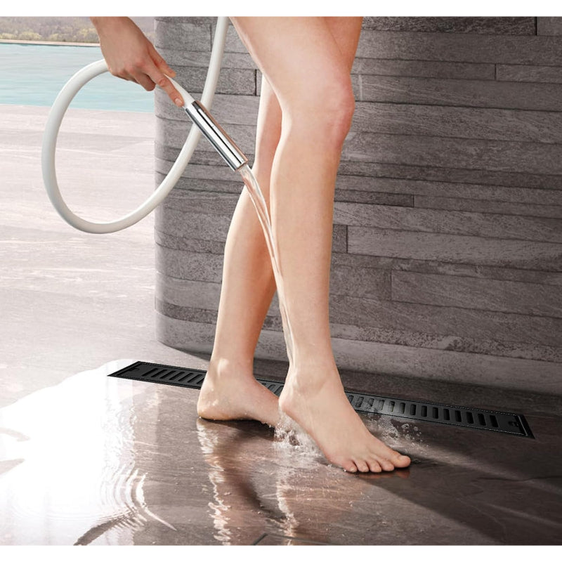 16" | 24" inches Premium Linear Floor Drain in SUS 304 Stainless Steel for Bathroom, Showers, Wash Area | Silver, Matt Black, Gun Grey, Golden