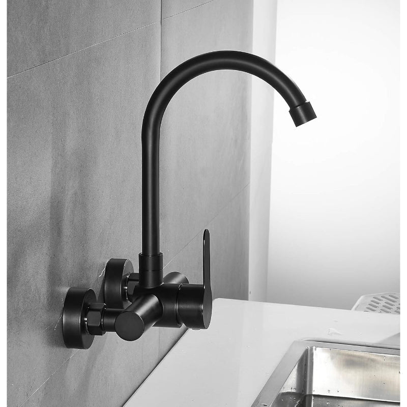 Premium 10" inches Kitchen Faucet in Stainless Steel Matt Black | Hot and Cold Mixer | Wall Mount | 360° Moveable