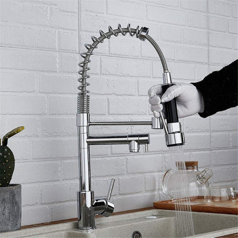 Stylish 15" inches Pull Out Premium Kitchen Faucet in Silver | Hot and Cold Mixer | Pull Out Spray | 360° Moveable