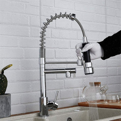 Stylish 15" inches Pull Out Premium Kitchen Faucet in Silver | Hot and Cold Mixer | Pull Out Spray | 360° Moveable