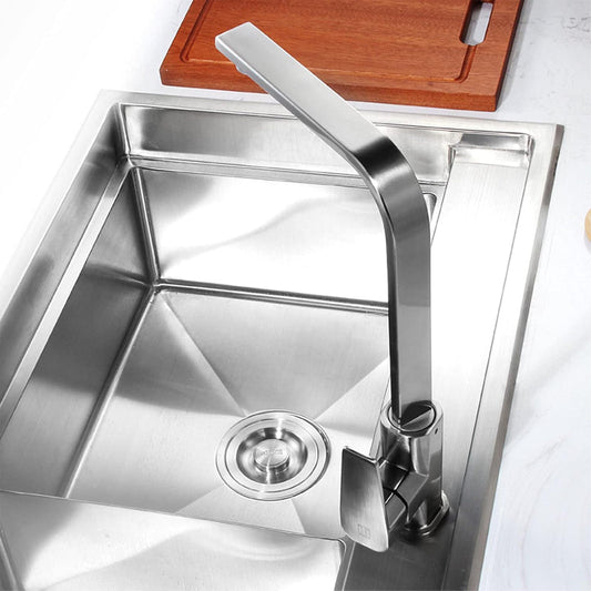 Premium 14" inches L-Shape Stainless Steel Kitchen Faucet in Brushed Nickle | Hot and Cold Mixer | Single Handle | 360° Moveable