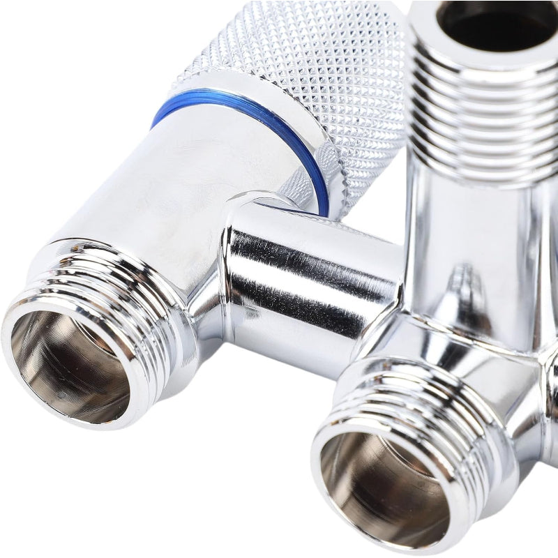 1 in 3 Out T-Cock Valve G1/2" inch Connection in Stainless Steel with Independent Outlet Control for Bathrooms or Wash Areas