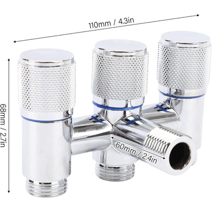 1 in 3 Out T-Cock Valve G1/2" inch Connection in Stainless Steel with Independent Outlet Control for Bathrooms or Wash Areas