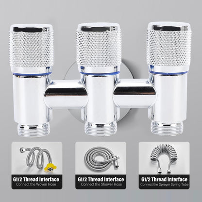 1 in 3 Out T-Cock Valve G1/2" inch Connection in Stainless Steel with Independent Outlet Control for Bathrooms or Wash Areas