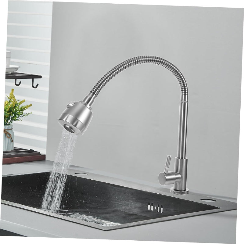 Flexible Neck Faucet with Dual Water Flow in Stainless Steel | Single Line | Easy to Install