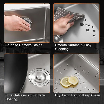 22x18 inches Handmade Kitchen Sink in Stainless Steel 5545 | Single Bowl | Drain + Rinse Basket