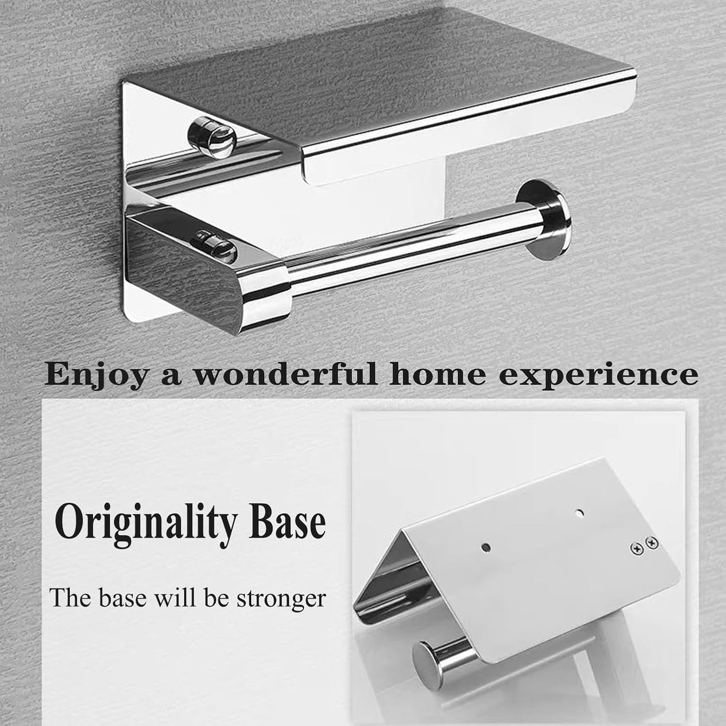 Toilet Paper Holder with Phone Shelf Stainless Steel Shiny Chrome and Matt Black