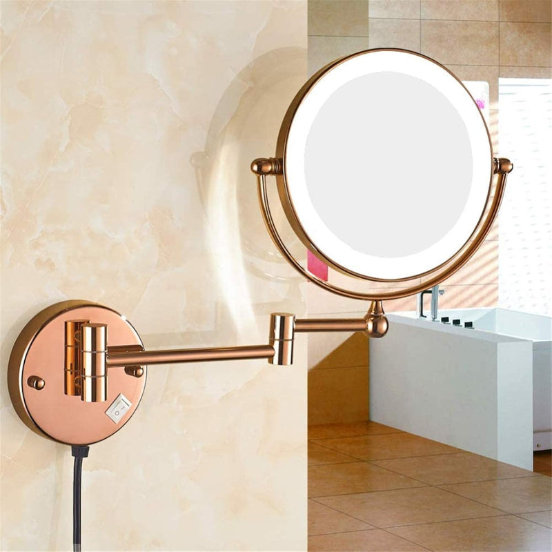 8" inches LED Makeup Mirror 360° Moveable for Dressers, Bathrooms | Magnifying + Normal Dual Mirror | Wall-Mounted