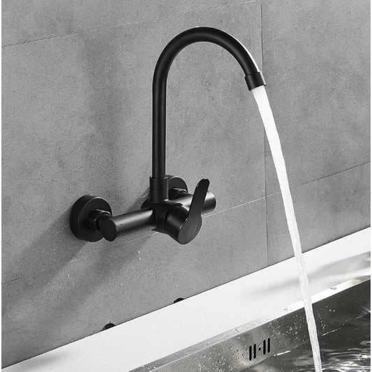 Premium 10" inches Kitchen Faucet in Stainless Steel Matt Black | Hot and Cold Mixer | Wall Mount | 360° Moveable