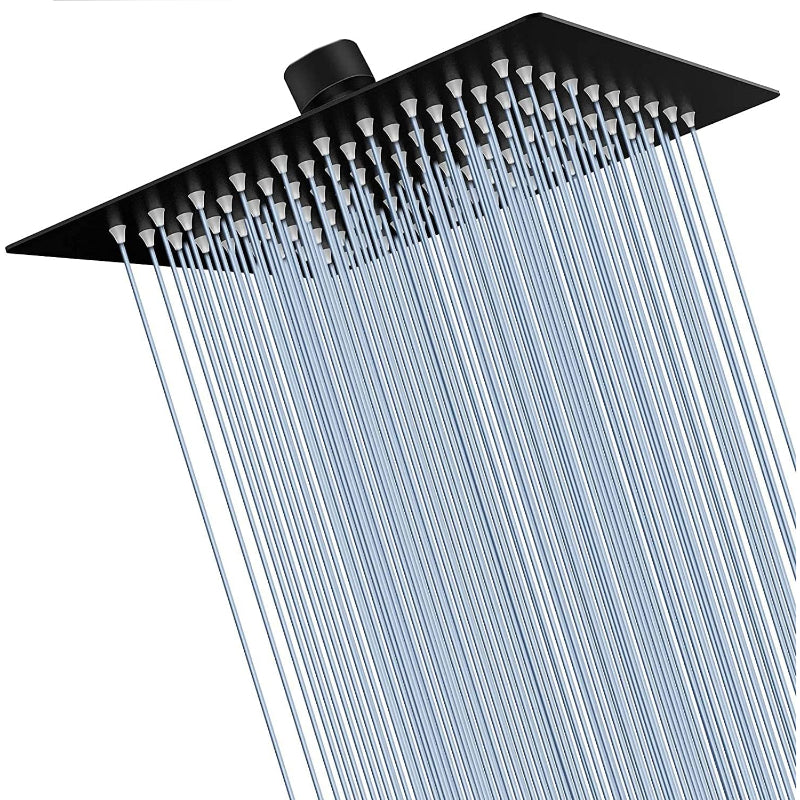 6" to 12" inches Slim Rainfall Shower in Stainless Steel Matt Black | High Pressure | Silicon Nozzles